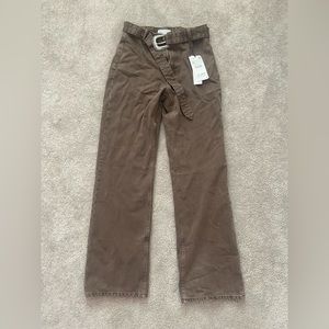 Zara Chocolate belted straight denim in size 36 (4 US)